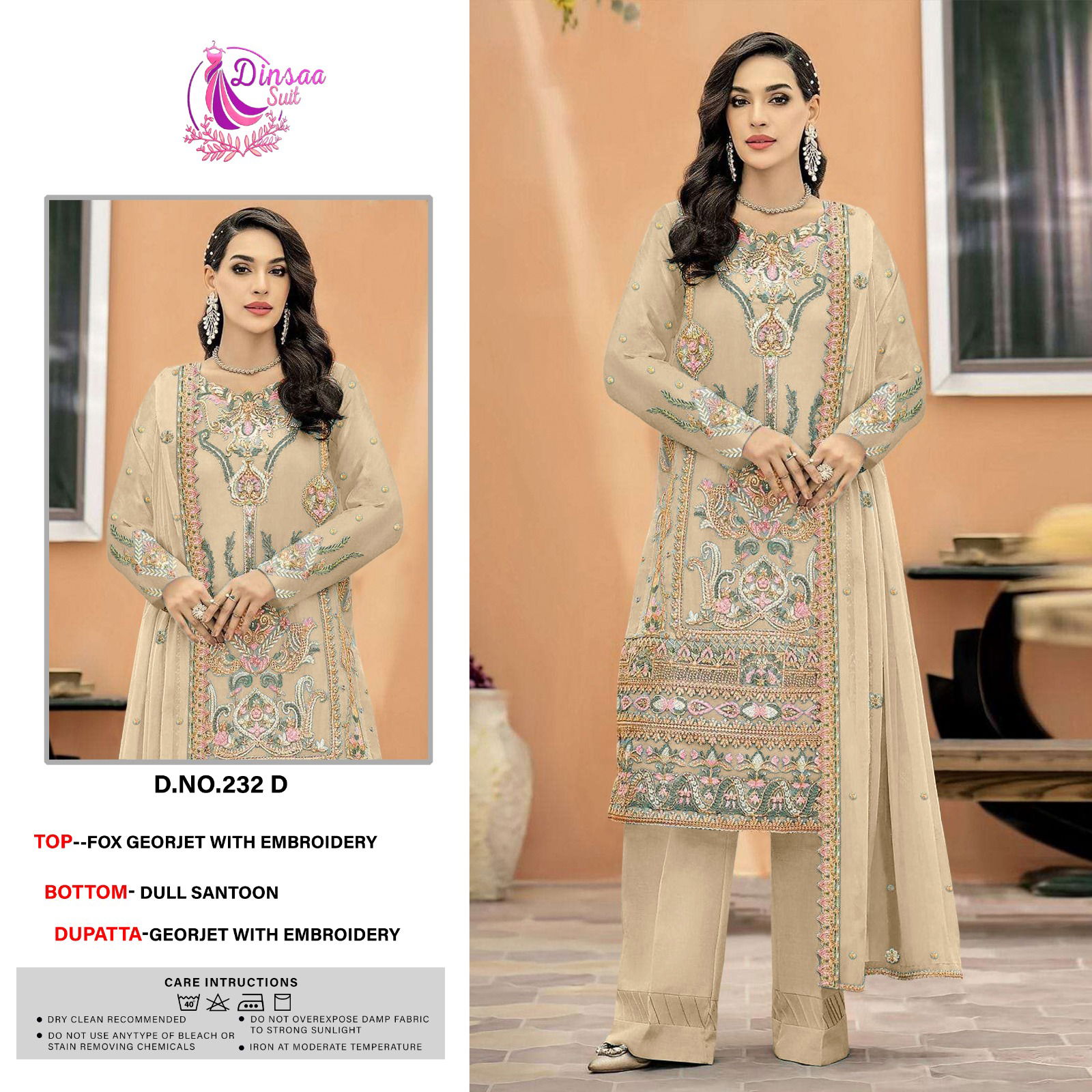 Dinsaa 232 Faux Georgette Pakistani Suits Catalog
